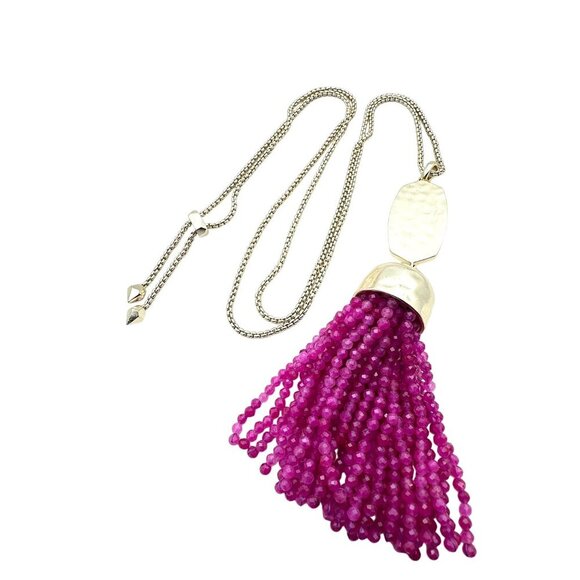 Kendra Scott Monroe Necklace Gold Tone Pink Tassle Pendant - Picture 2 of 2